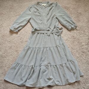 Monteau Los Angeles Seersucker Cottagecore Ruffled Dress With Belt Womens S
